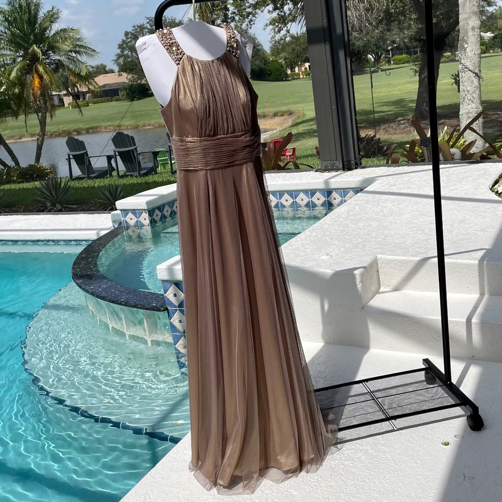 Cachet long gown, size 6, gold/bronze